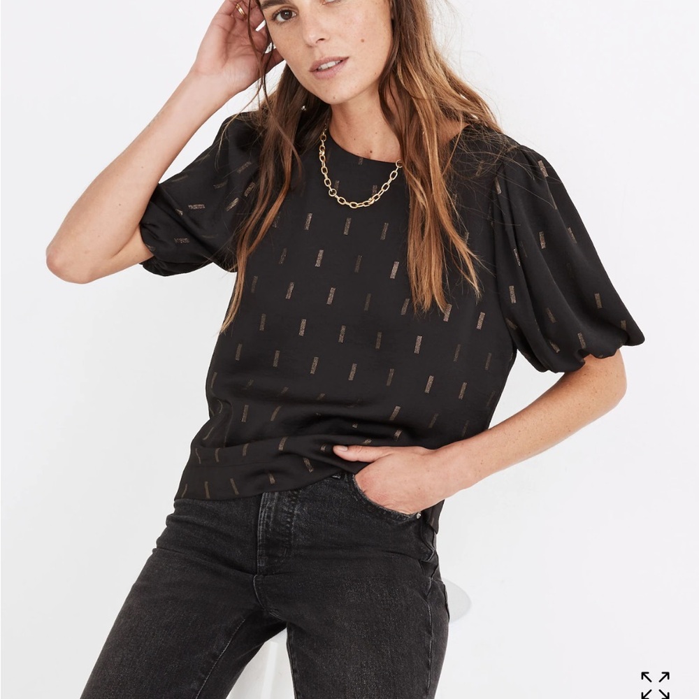 MADEWELL Metallic Jacquard Puff Sleeve top, size XL